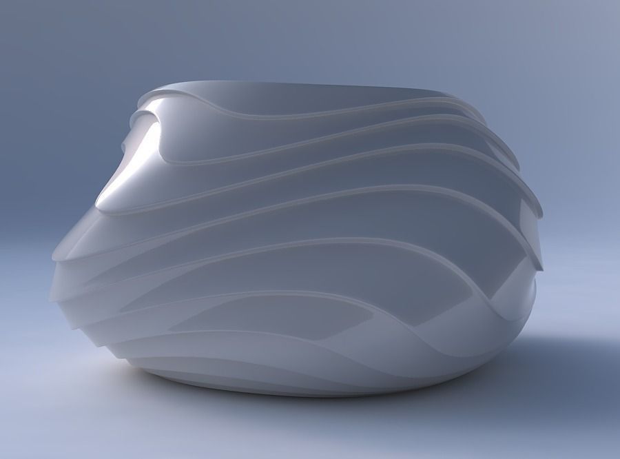 Bowl twisted elipse with horizontal wavy inverted layers 3D print model_4