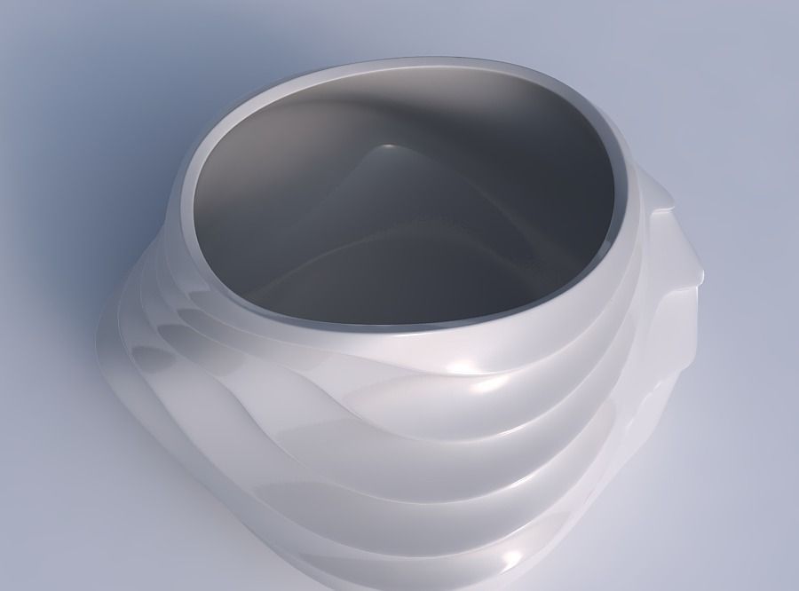 Bowl twisted elipse with horizontal wavy inverted layers 3D print model_1