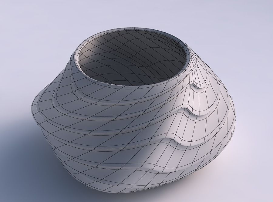 Bowl twisted elipse with horizontal wavy inverted layers 3D print model_5