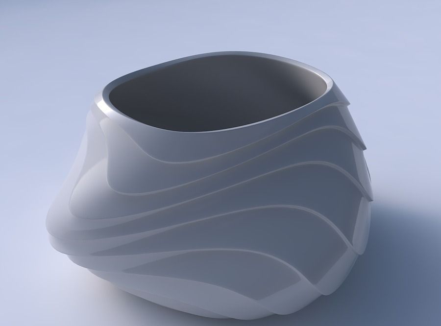 Bowl twisted elipse with horizontal wavy inverted layers 3D print model_3