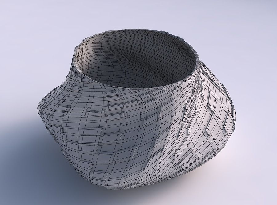 Bowl twisted elipse with scattered diagonal grid plates 3D print model_5
