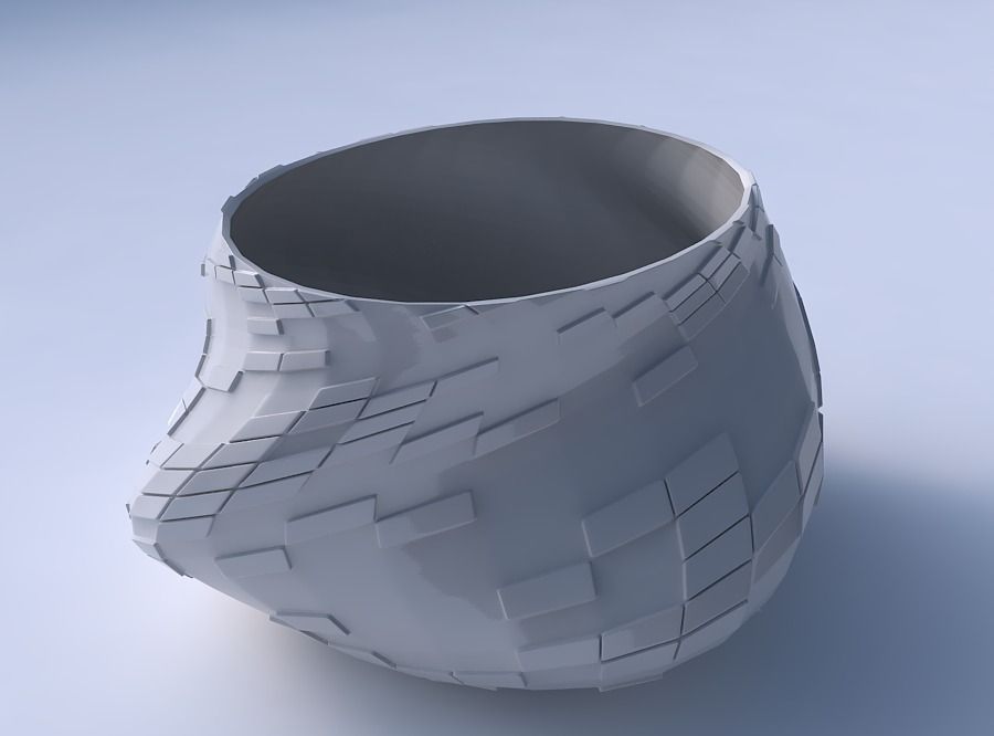 Bowl twisted elipse with scattered diagonal grid plates 3D print model_3
