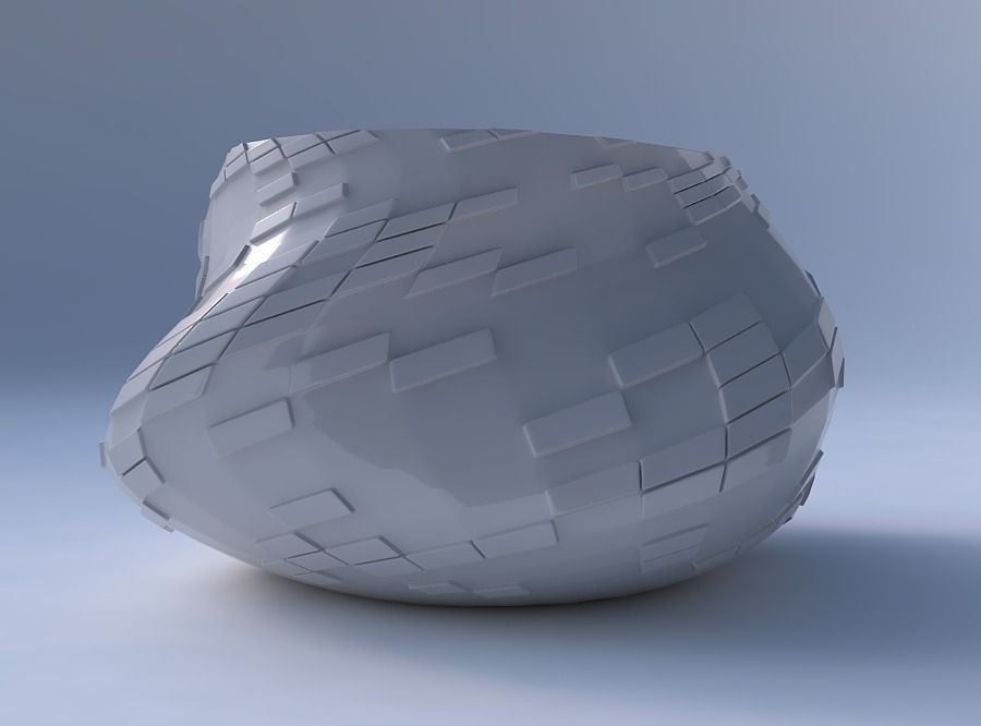 Bowl twisted elipse with scattered diagonal grid plates 3D print model_4