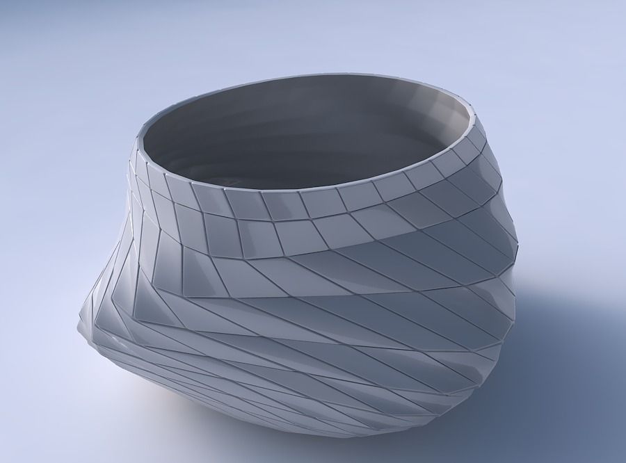 Bowl twisted elipse with distorted and twisted grid plates 3D print model_3