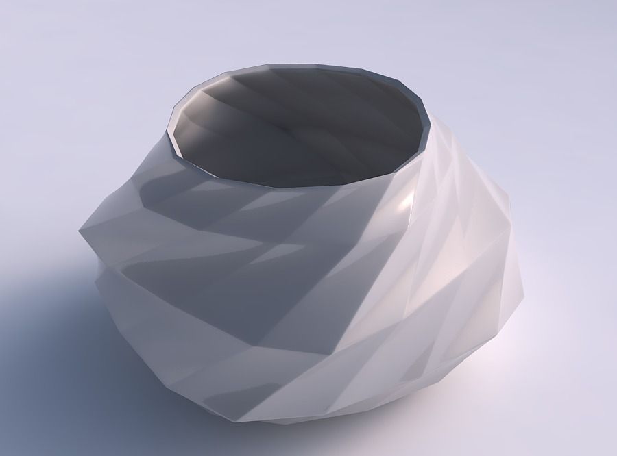 Bowl twisted elipse with curved creases 3D print model_0