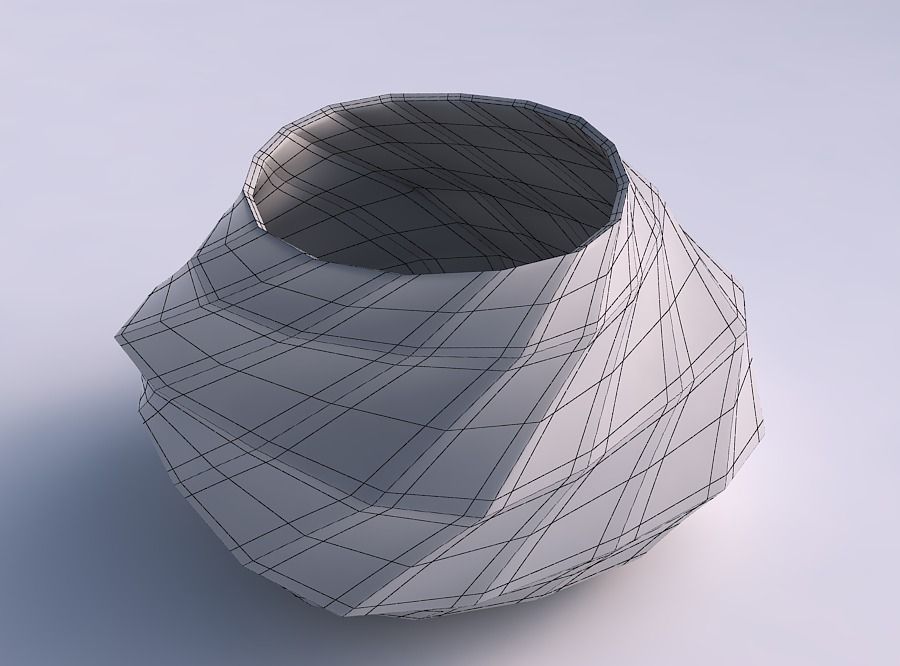 Bowl twisted elipse with curved creases 3D print model_5