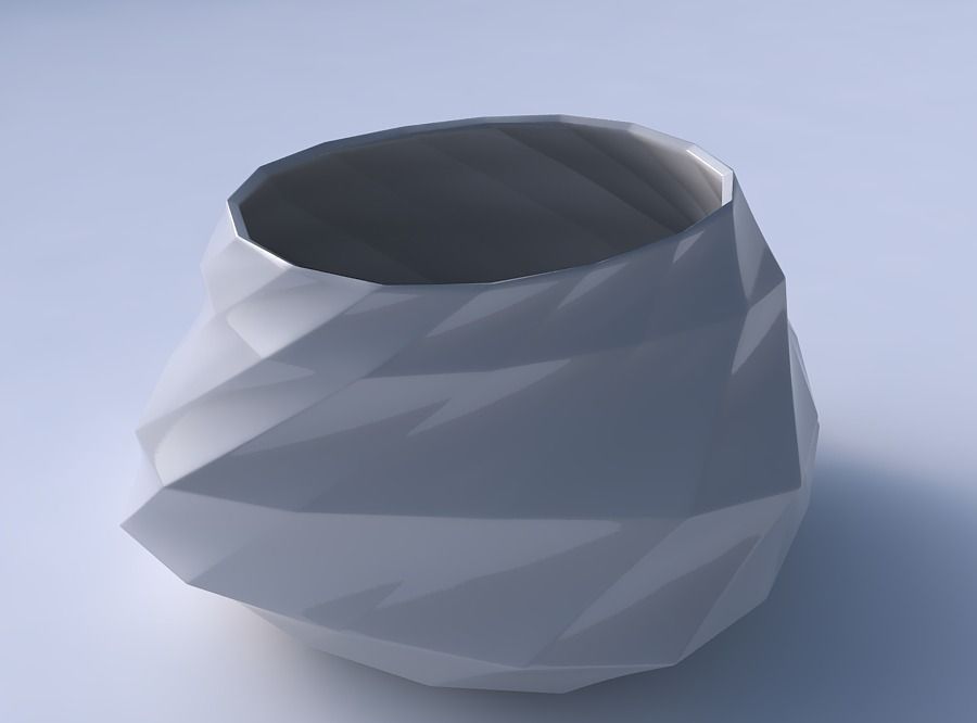 Bowl twisted elipse with curved creases 3D print model_3