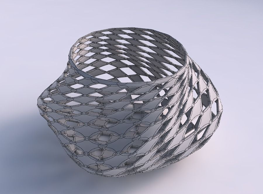 Bowl twisted elipse with checker grid lattice 3D print model_5