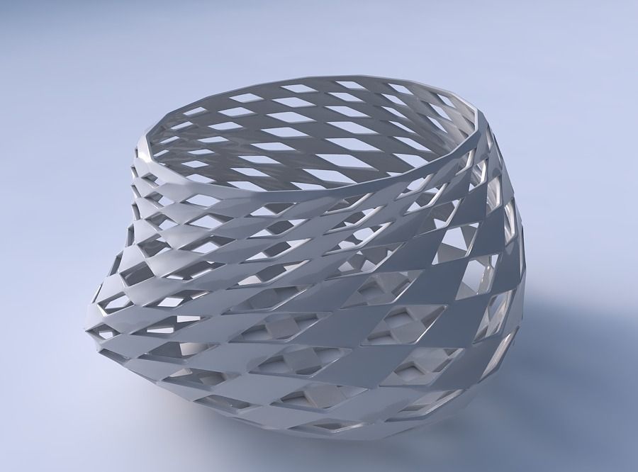 Bowl twisted elipse with checker grid lattice 3D print model_3