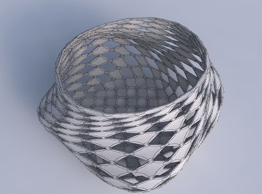 Bowl twisted elipse with checker grid lattice 3D print model_6