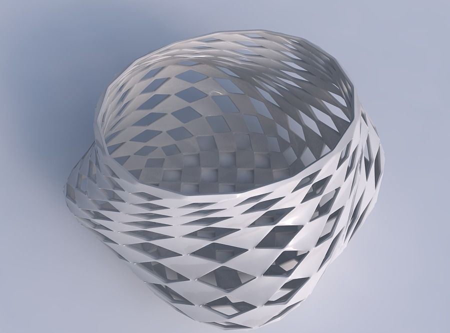 Bowl twisted elipse with checker grid lattice 3D print model_1