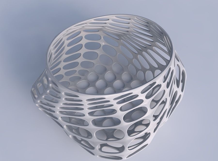 Bowl twisted elipse with bubble grid lattice 3D print model_1