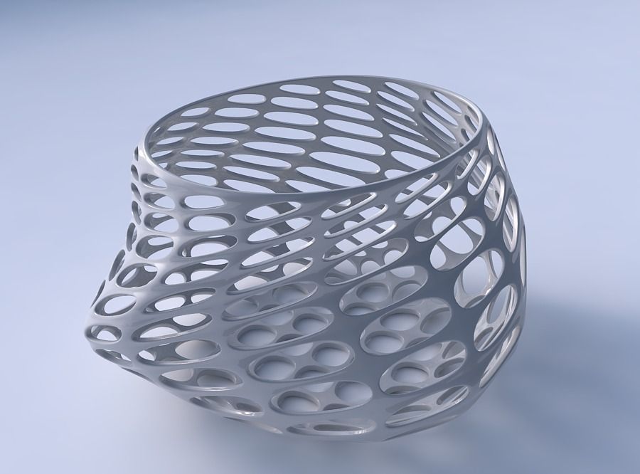 Bowl twisted elipse with bubble grid lattice 3D print model_3