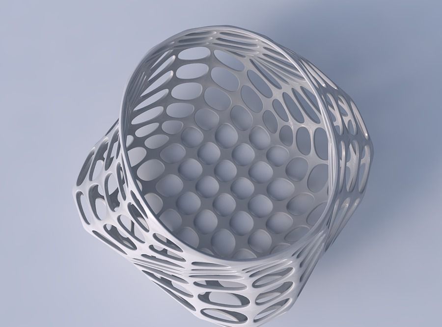 Bowl twisted elipse with bubble grid lattice 3D print model_2