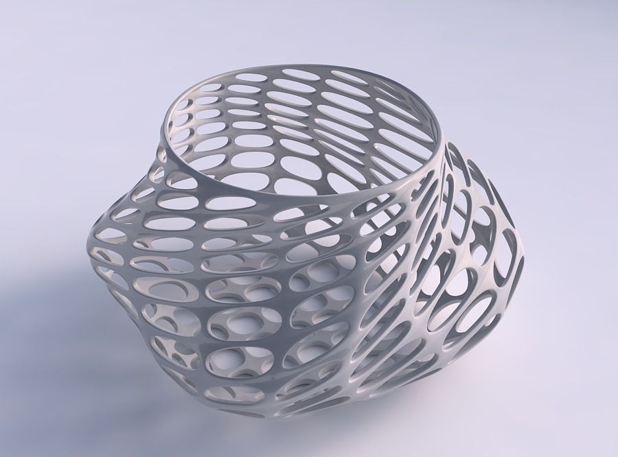 Bowl twisted elipse with bubble grid lattice 3D print model_0
