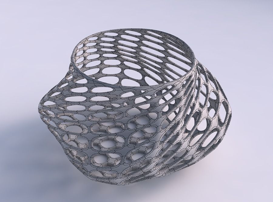 Bowl twisted elipse with bubble grid lattice 3D print model_5