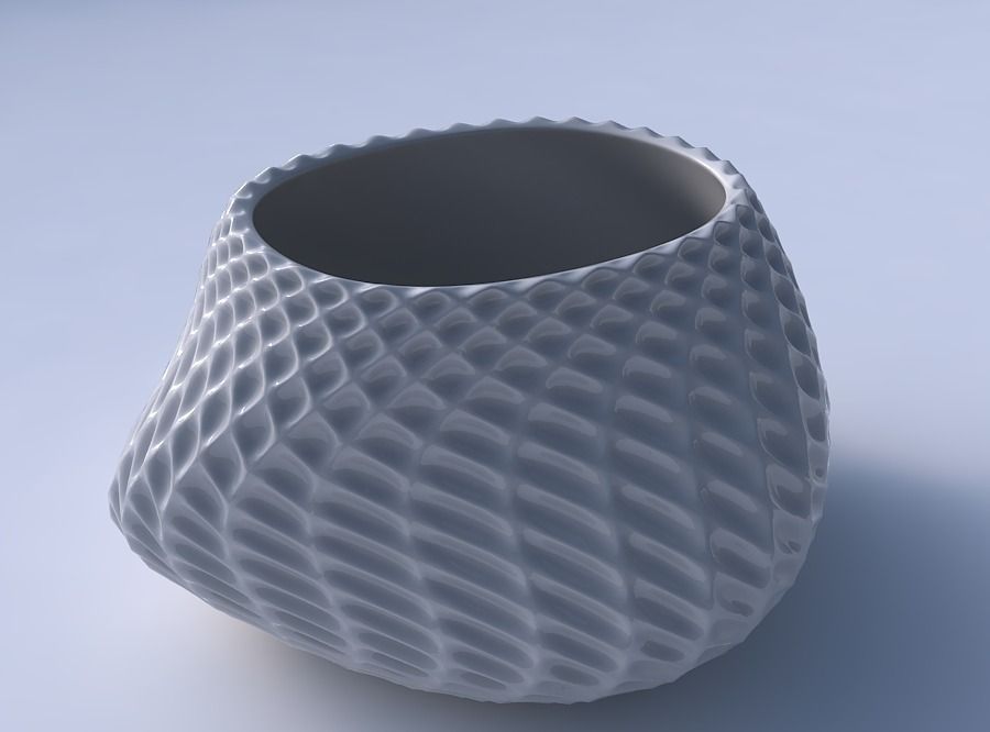 Bowl twisted elipse with bent extruded pattern 3D print model_3