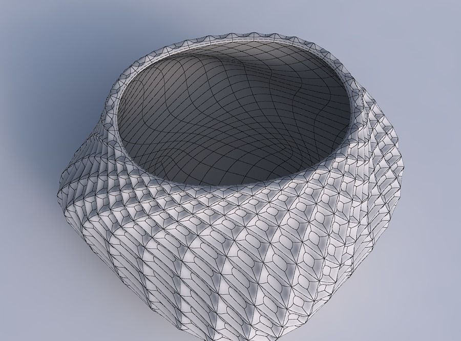 Bowl twisted elipse with bent extruded pattern 3D print model_6
