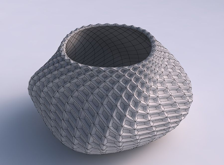 Bowl twisted elipse with bent extruded pattern 3D print model_5