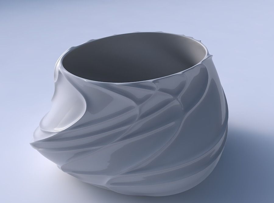 Bowl twisted elipse wavy sparse extruded lines 3D print model_3
