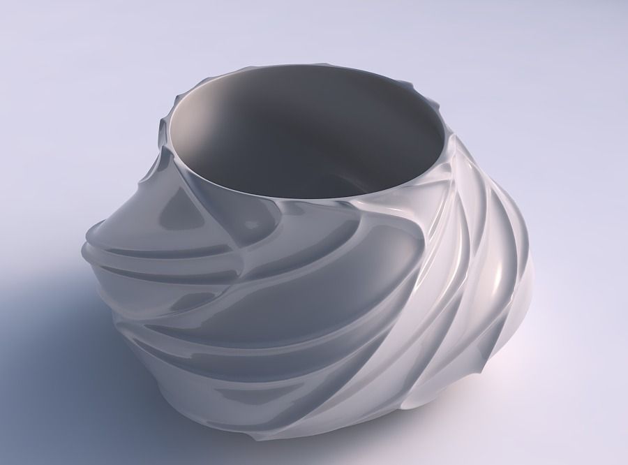 Bowl twisted elipse wavy sparse extruded lines 3D print model_0