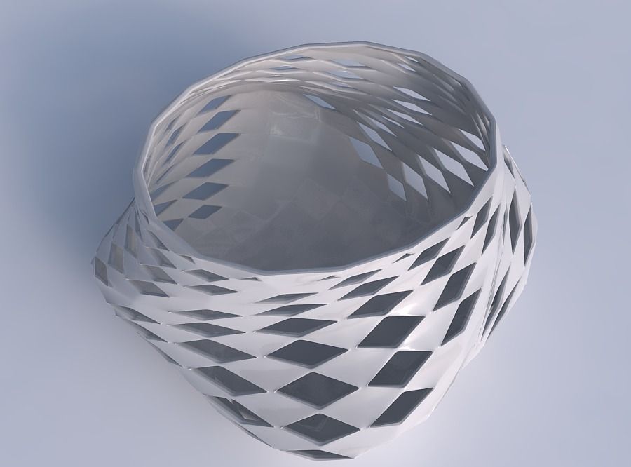 Bowl twisted elipse with checker grid lattice 2 3D print model_1