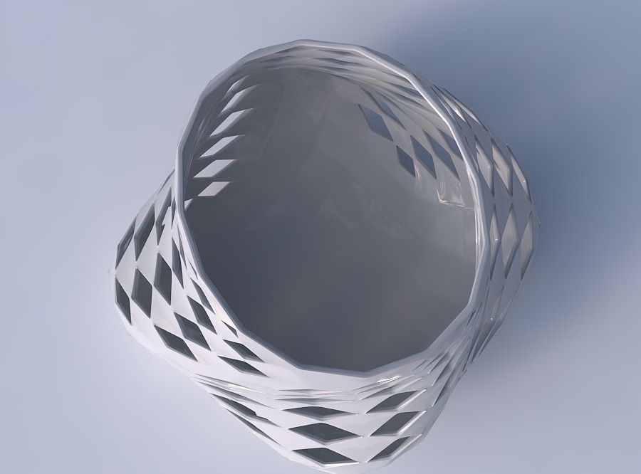 Bowl twisted elipse with checker grid lattice 2 3D print model_2