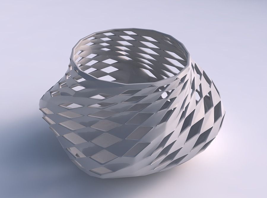 Bowl twisted elipse with checker grid lattice 2 3D print model_0