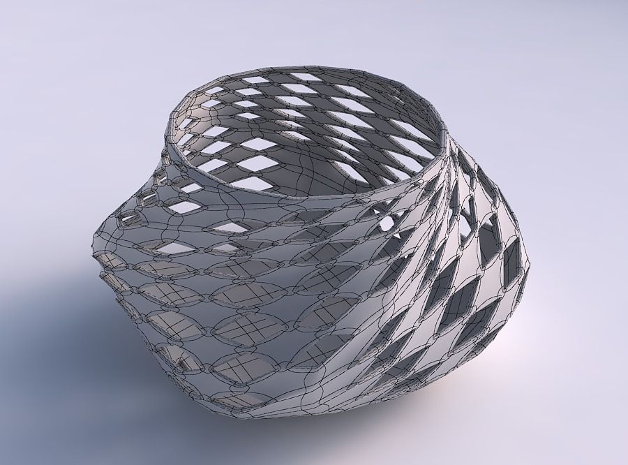 Bowl twisted elipse with checker grid lattice 2 3D print model_5