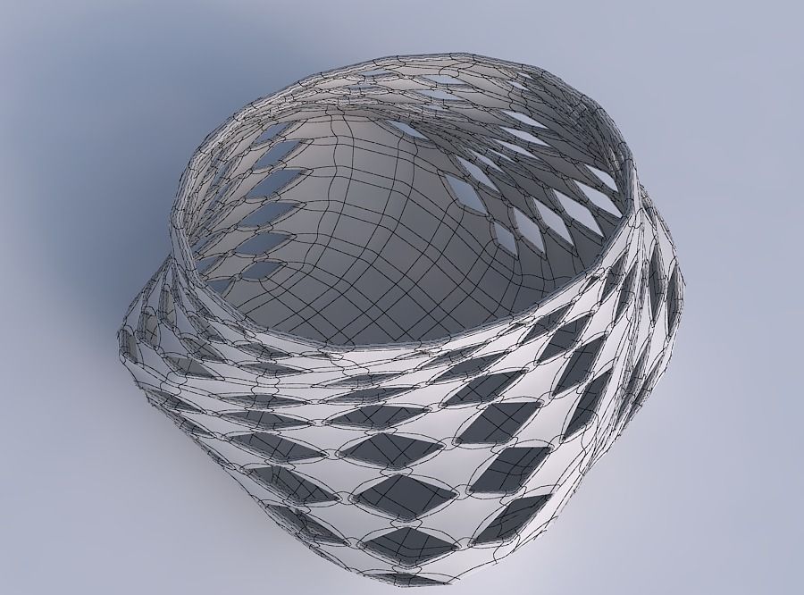 Bowl twisted elipse with checker grid lattice 2 3D print model_6