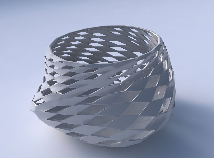 Bowl twisted elipse with checker grid lattice 2 3D print model_3