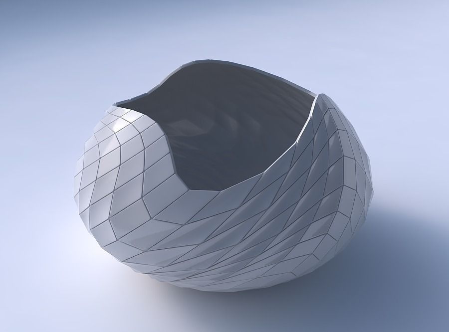 Bowl squeezed twisted with wavy grid plates 3D print model_3