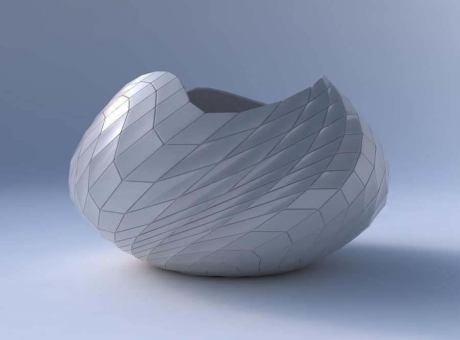 Bowl squeezed twisted with wavy grid plates 3D print model_4