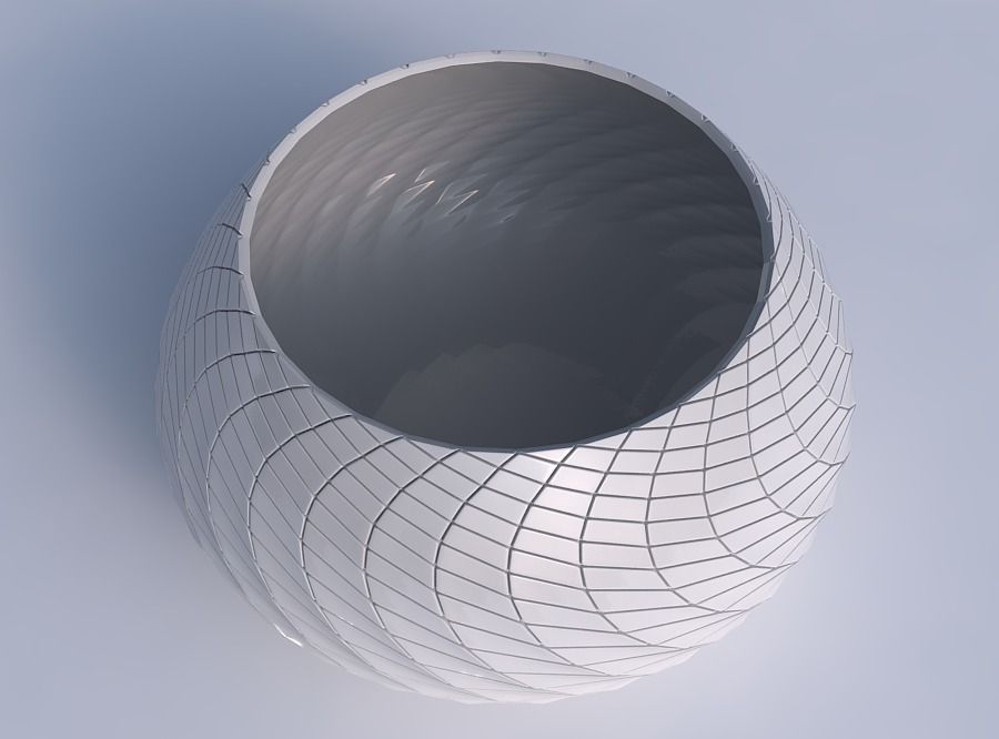 Bowl squeezed twisted with twisted diagonal grid plates 3D print model_1