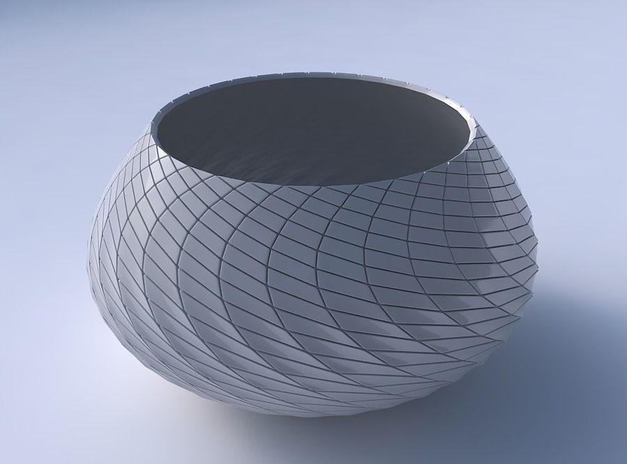 Bowl squeezed twisted with twisted diagonal grid plates 3D print model_3