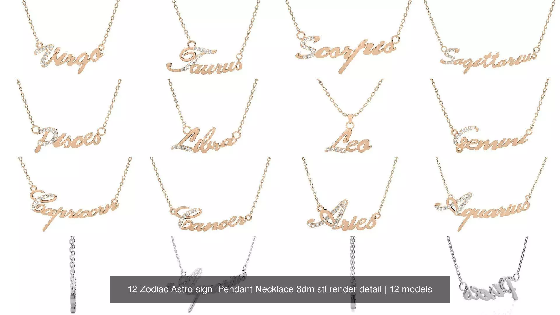 12 Zodiac Astro sign  Pendant Necklace 3dm stl render detail 3D Model Collection_1