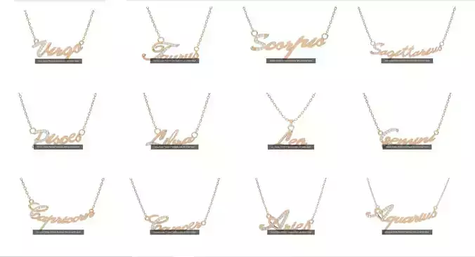 12 Zodiac Astro sign  Pendant Necklace 3dm stl render detail 3D Model Collection