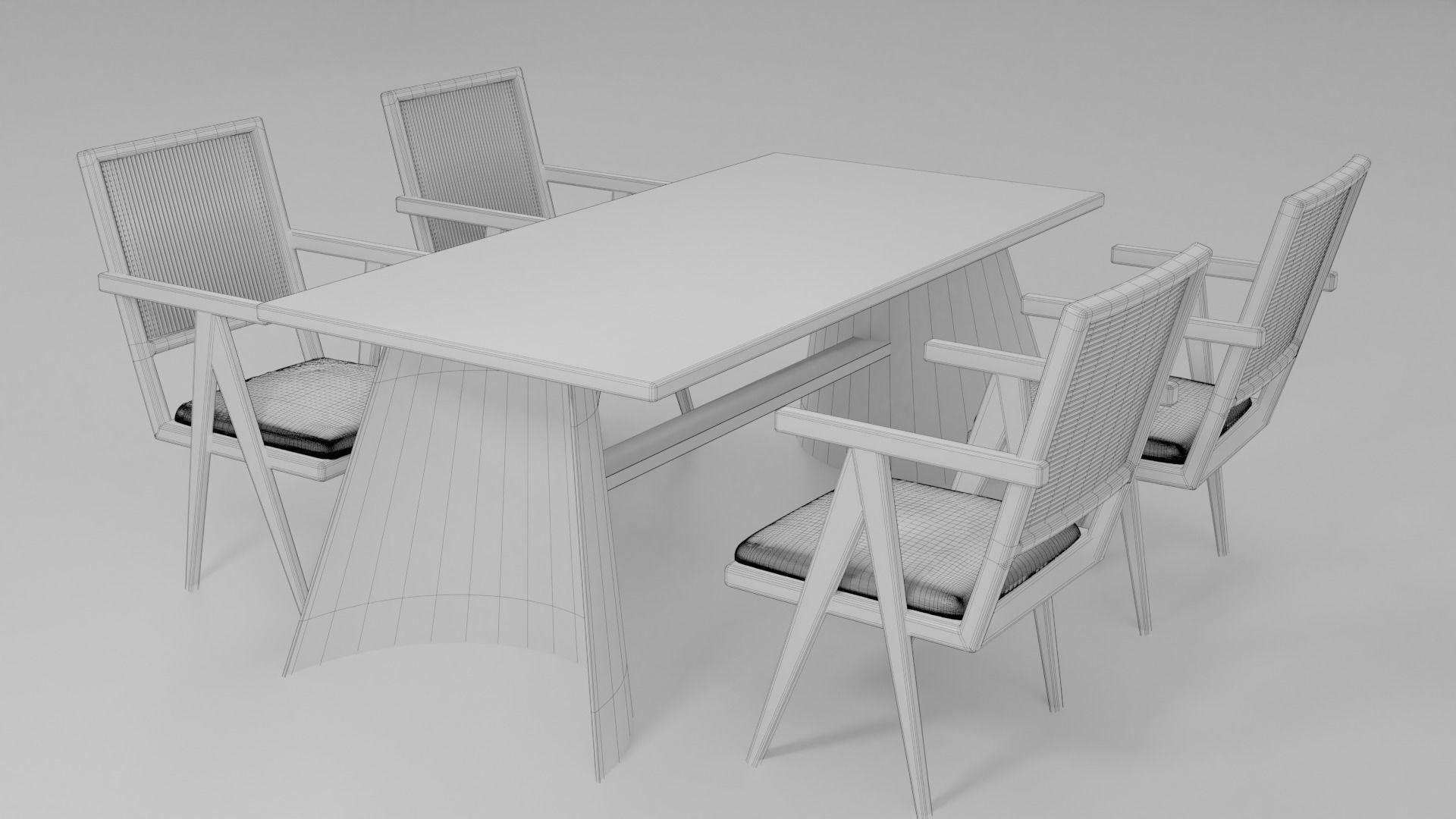 Furniture Table and Chairs 3D model_5