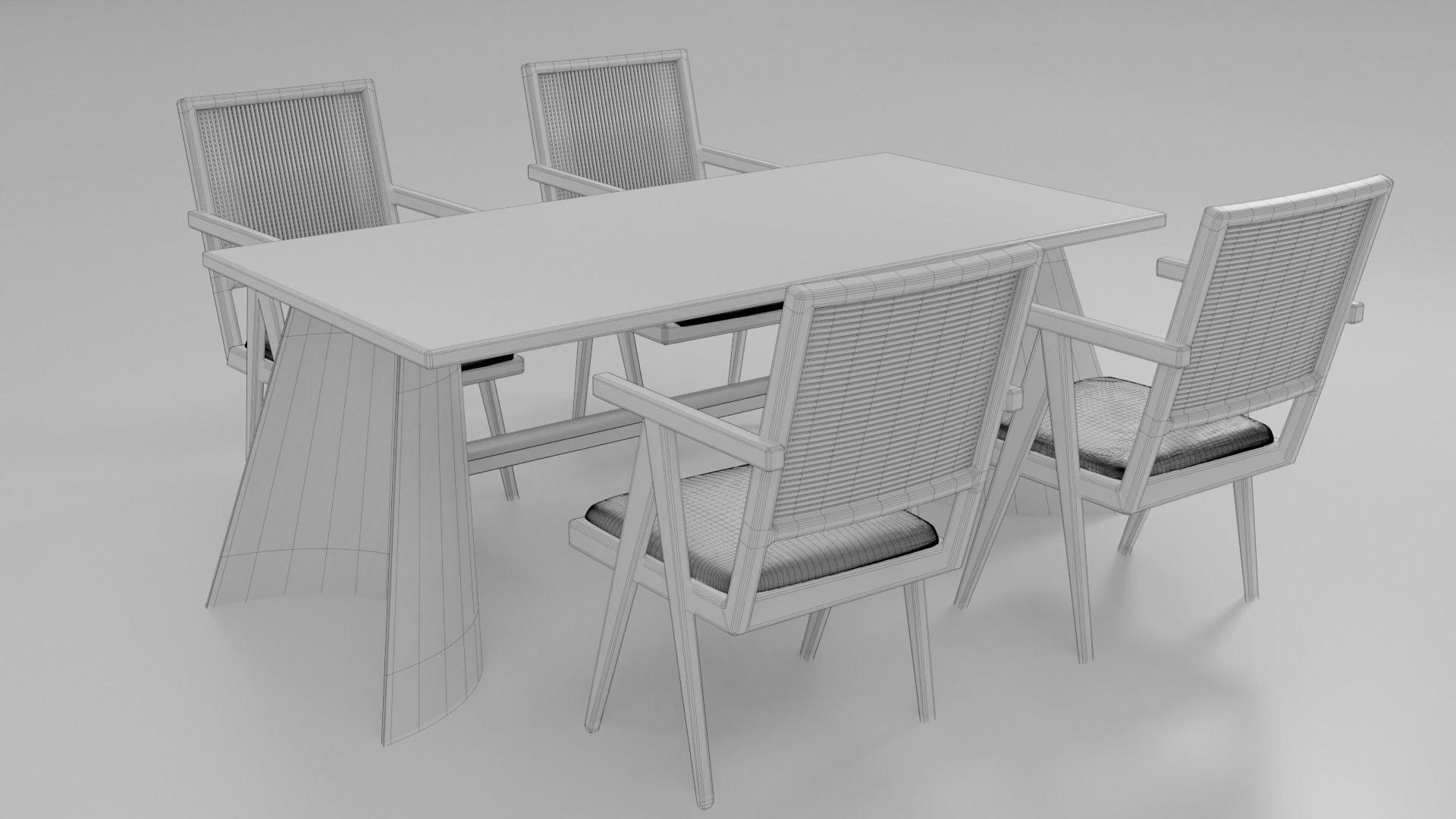 Furniture Table and Chairs 3D model_2