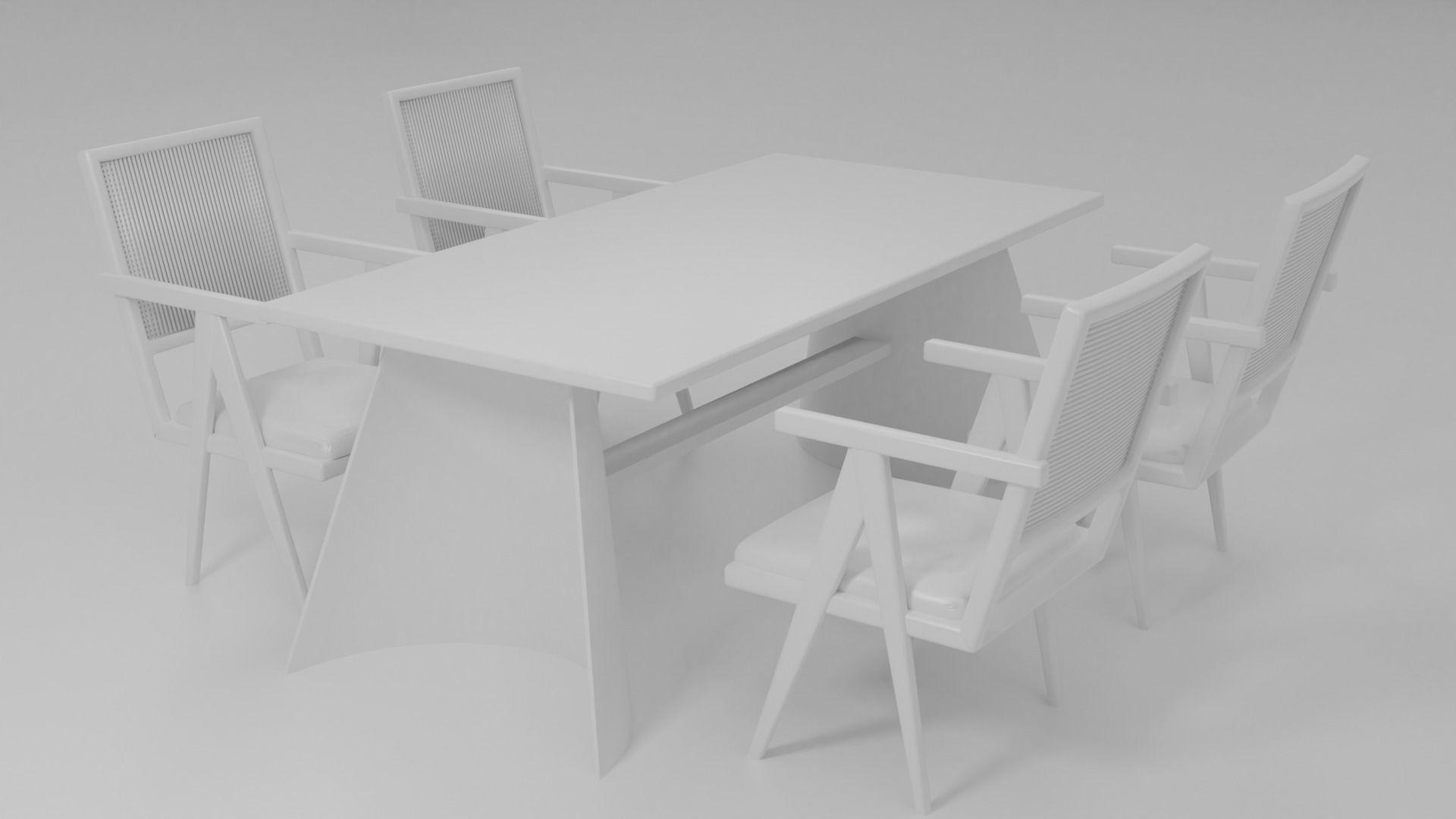 Furniture Table and Chairs 3D model_4