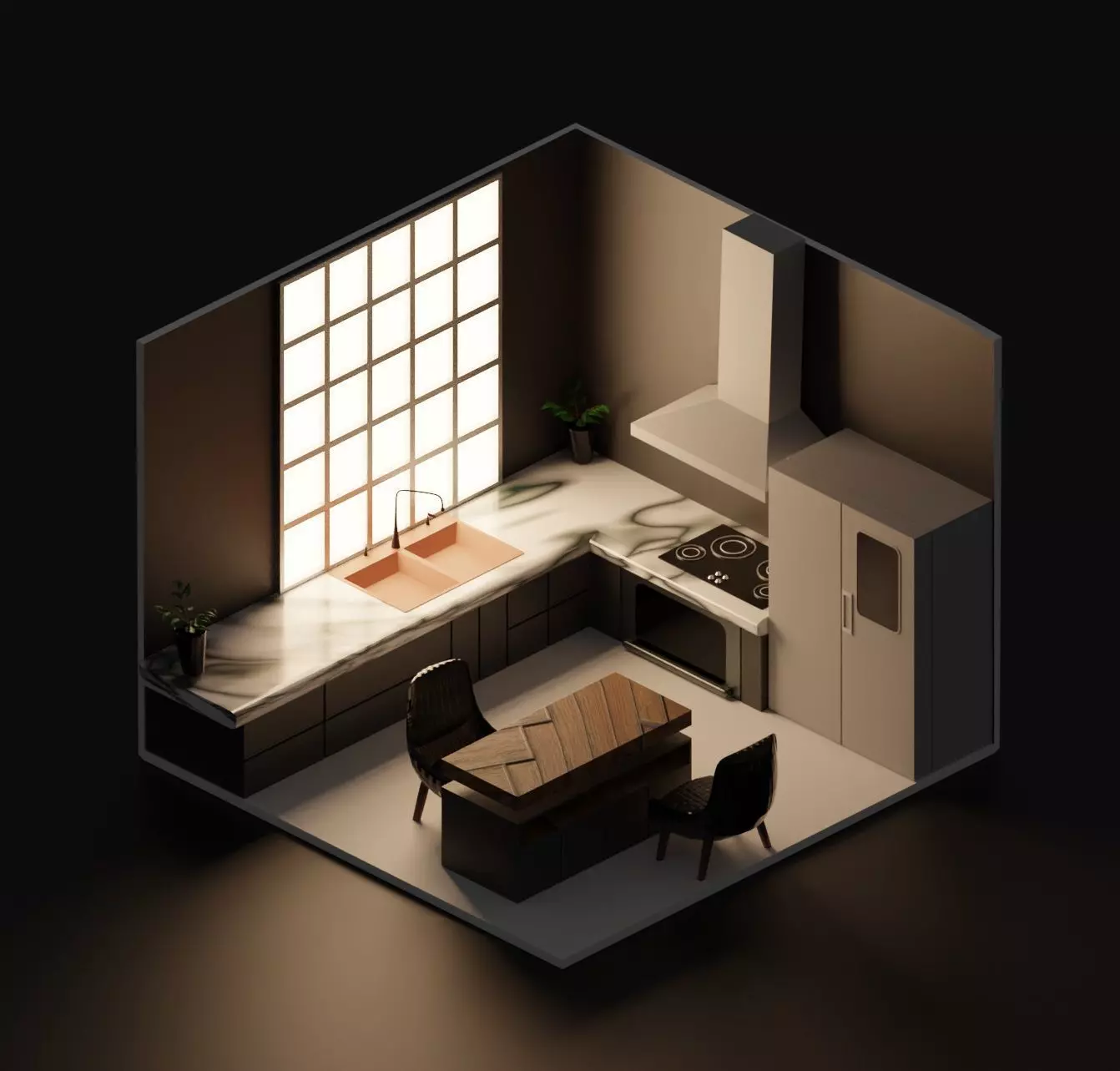 Isometric Modular Kitchen Low-poly 3D model_0