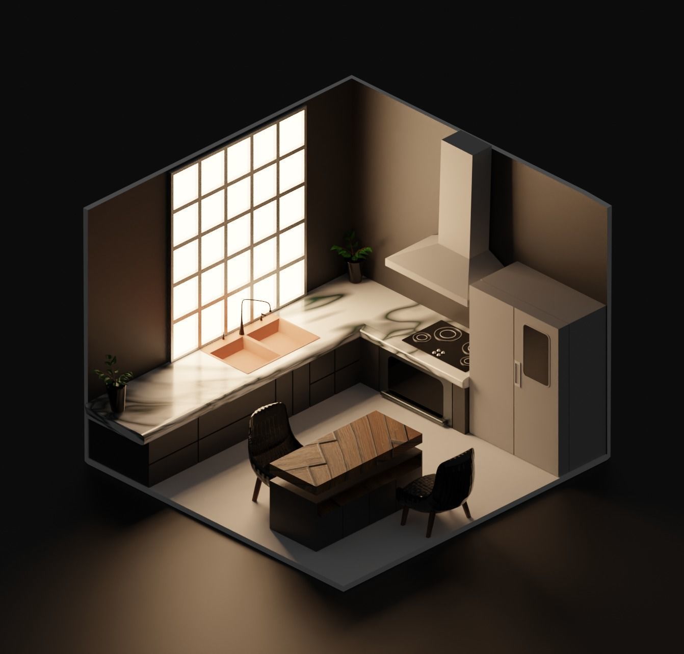 Isometric Modular Kitchen Low-poly 3D model_1