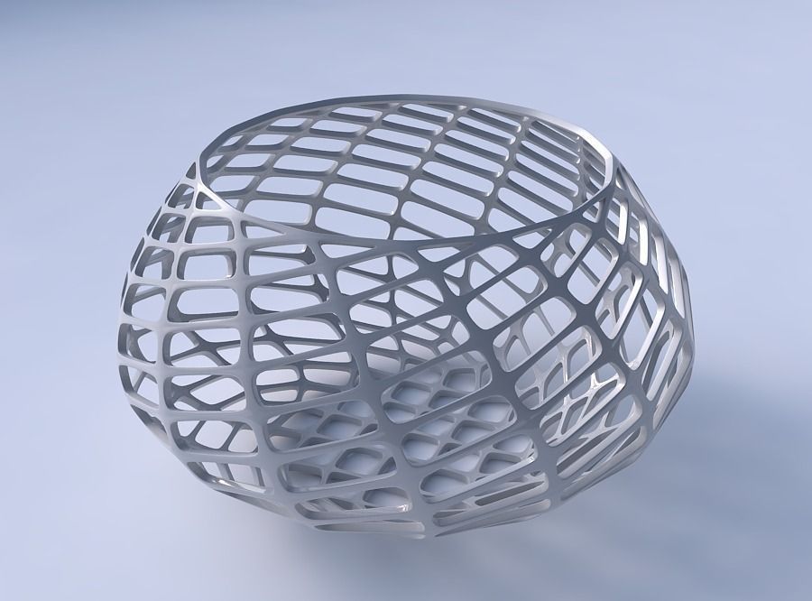 Bowl squeezed twisted with diagonal grid lattice 3D print model_3