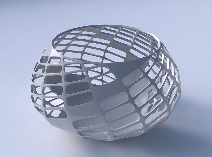 Bowl squeezed twisted with diagonal grid lattice 3 3D print model_3