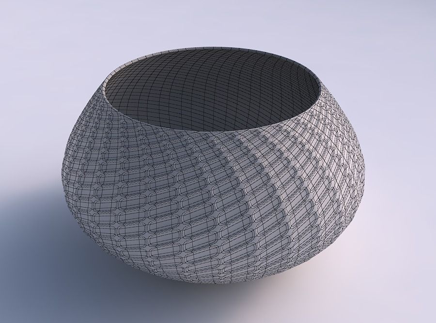 Bowl squeezed twisted with diagonal grid dents 3D print model_5