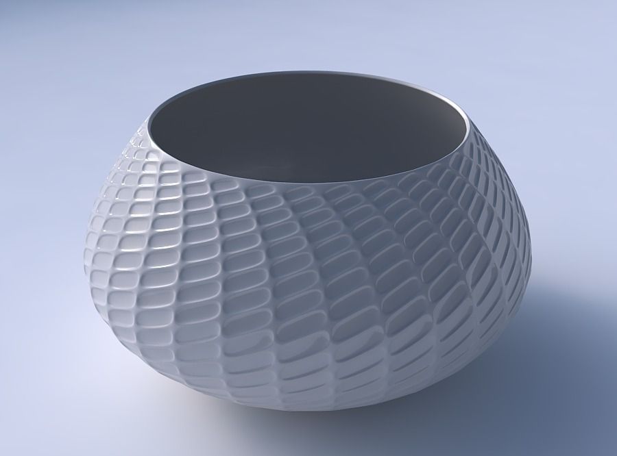 Bowl squeezed twisted with diagonal grid dents 3D print model_3