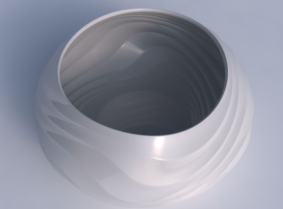 Bowl squeezed twisted with curved horizontal wavy sections 3D print model_1