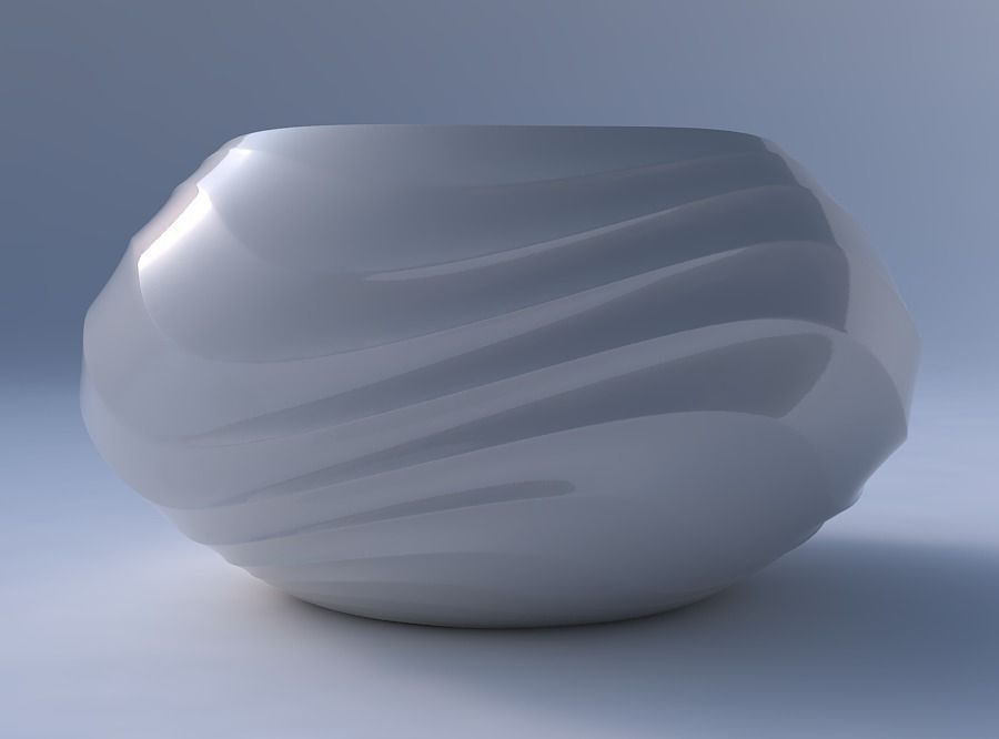 Bowl squeezed twisted with curved horizontal wavy sections 3D print model_4