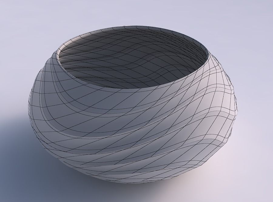 Bowl squeezed twisted with curved horizontal wavy sections 3D print model_5