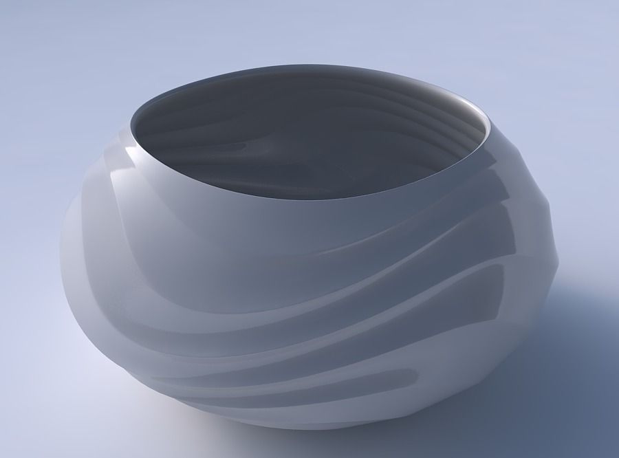 Bowl squeezed twisted with curved horizontal wavy sections 3D print model_3